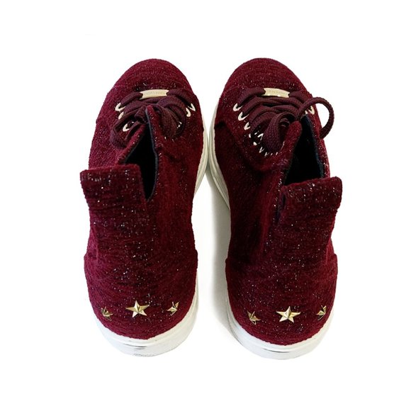 Jimmy Choo Metallic Tweed Burgundy Men 10 US 9 UK High Top Sneakers - Picture 5 of 7